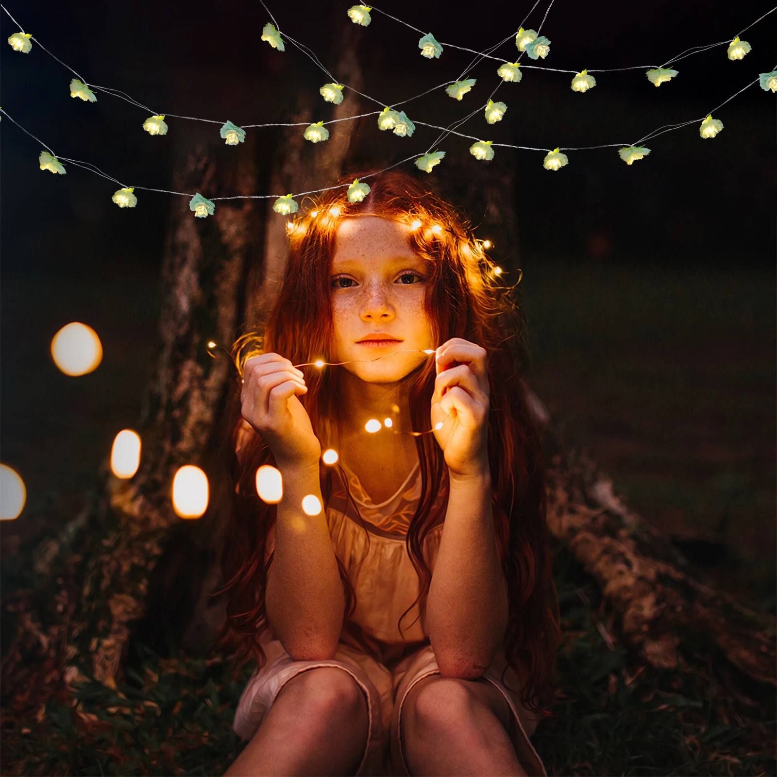

3M 20Leds Flower Fairy String Lights Powered Warm White Silk Fabric Decorative Led Lights For Party Holiday Christmas
