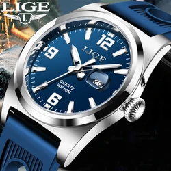 LIGE Fashion Diver Watch Men Top Brand Luxury Mens Watches Business Silicone Sport Waterproof Quartz Chronograph Montre Homme