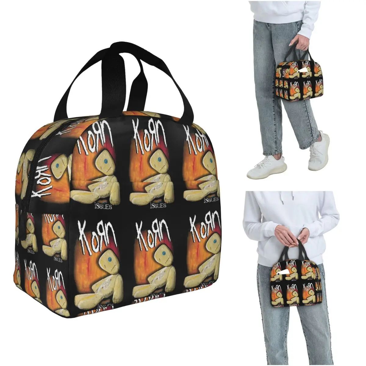 Korn Rock Band Logo Tour Insulated Lunch Bag for Women Kids Portable Food Boxes Thermal Lunch Box Tote