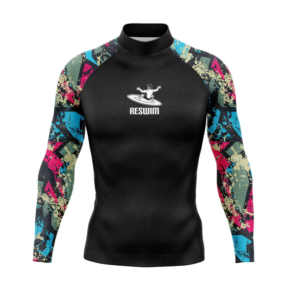 New Men\'s Long Sleeve Rash Guards T-shirts Surfing Diving Suit Swimwear UV Protection Swimsuit Swimming Tight Shirts Gym Clothes