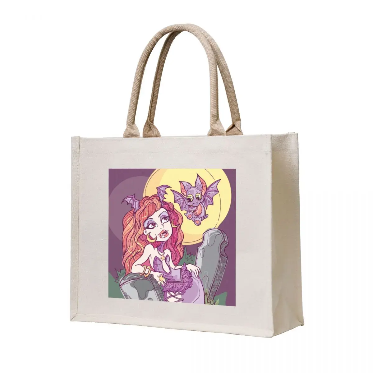 

Spooky Batty Cemetery Girl Tote Bag woman shopping bag Customizable tote bag shopping reusable shopping bags