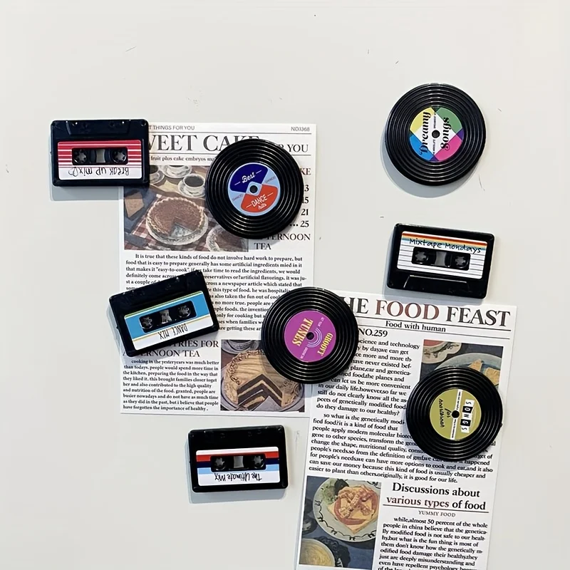 8pcs nostalgic cassette record Magnet set Decorative magnetic fridge Magnets, retro cassette record fridge magnets