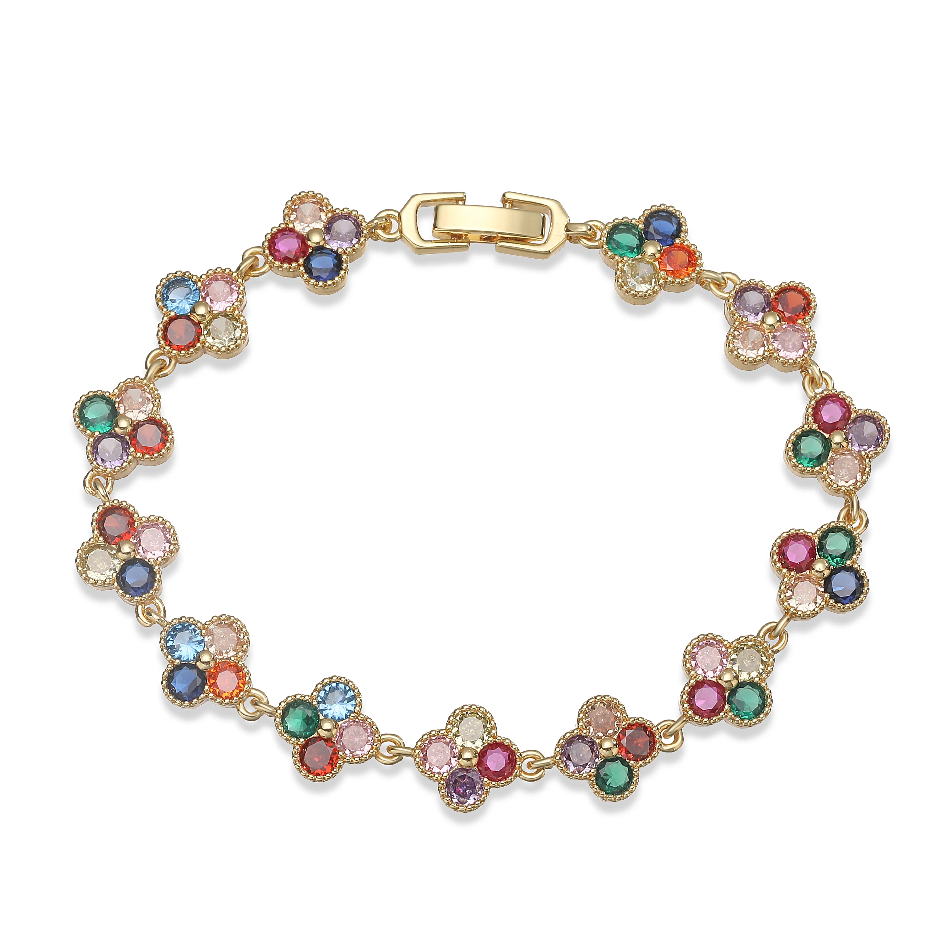 Multi-Color Zircon Flower Bracelet/Necklace Gift Set