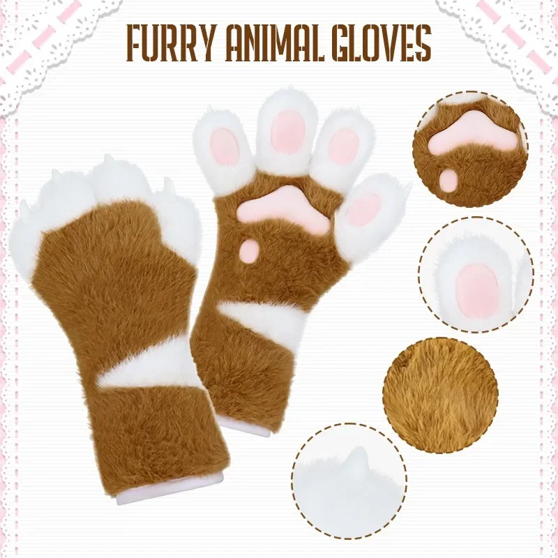 Furry Gloves Beast Claw Long Plush Gloves Fashion Cartoon Cosplay Costume Gloves Halloween Cosplay Cute Cat Claw Prop New