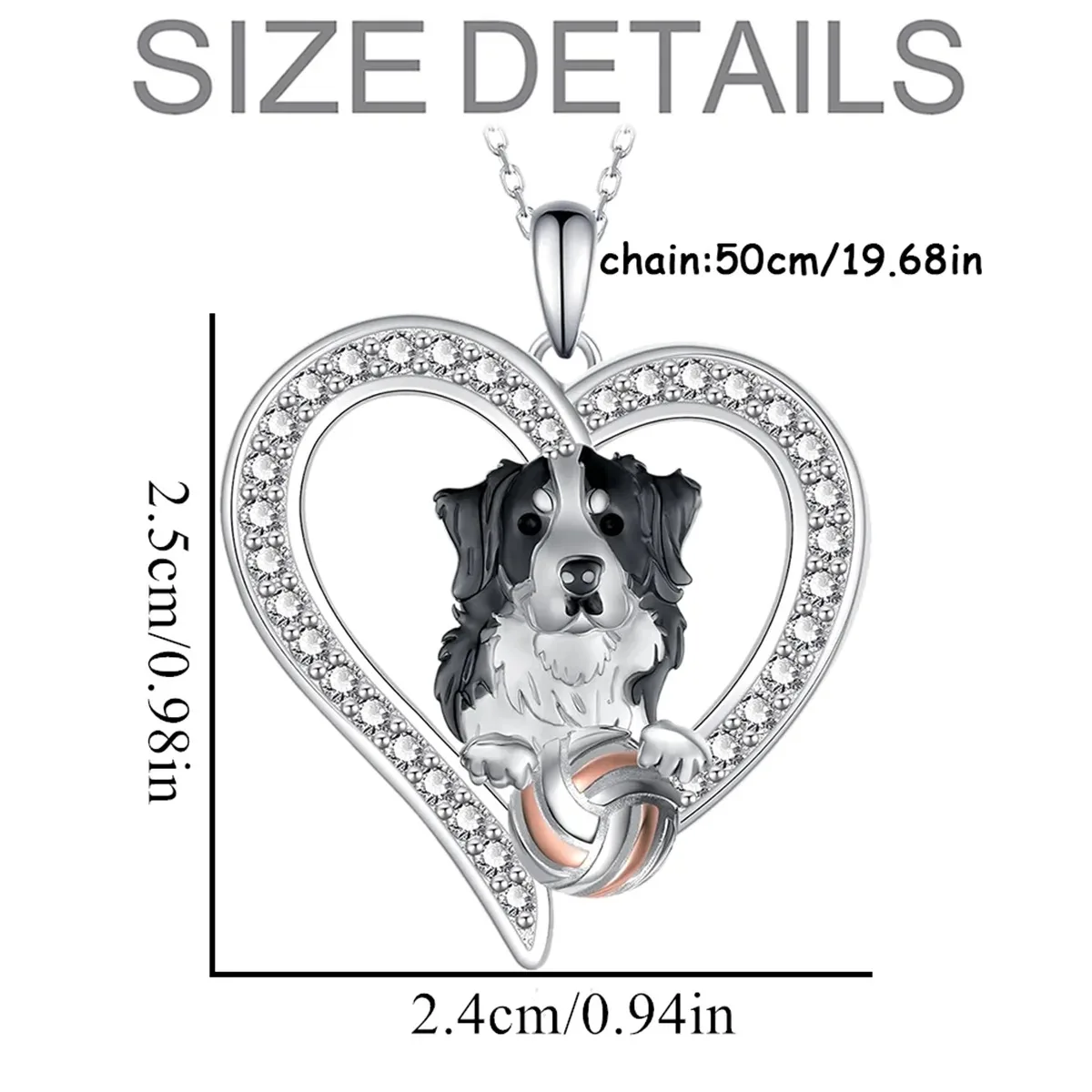 Cute Exquisite Design Border Collie Pendant Heart Shaped Necklace, Party Jewelry Accessories Gift for Men and Women