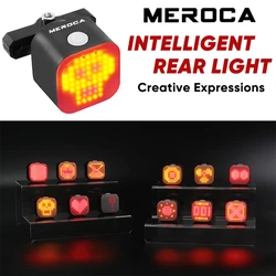 MEROCA Bicycle Rear Light 500mAh IPX4 Waterproof Light Rechargeable Emoticons Smart Brake Induction Bike Tail Light fit Air Tag