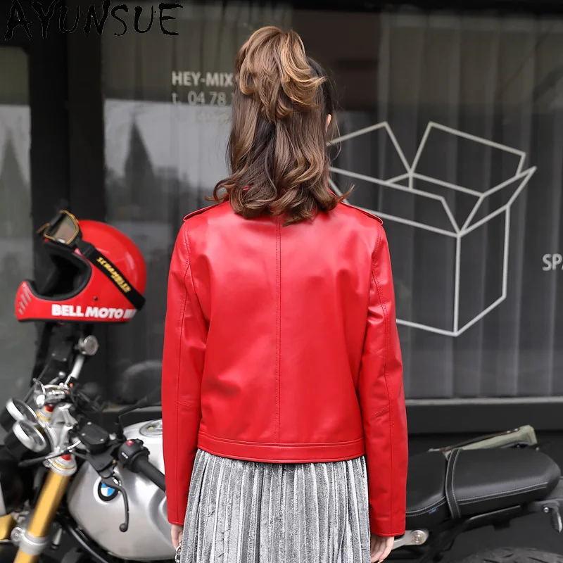 AYUNSUE chaqueta De cuero genuino para mujer, chaquetas De moto De piel De oveja auténtica, ropa De primavera, nueva ropa De abrigo, chaqueta De cuero