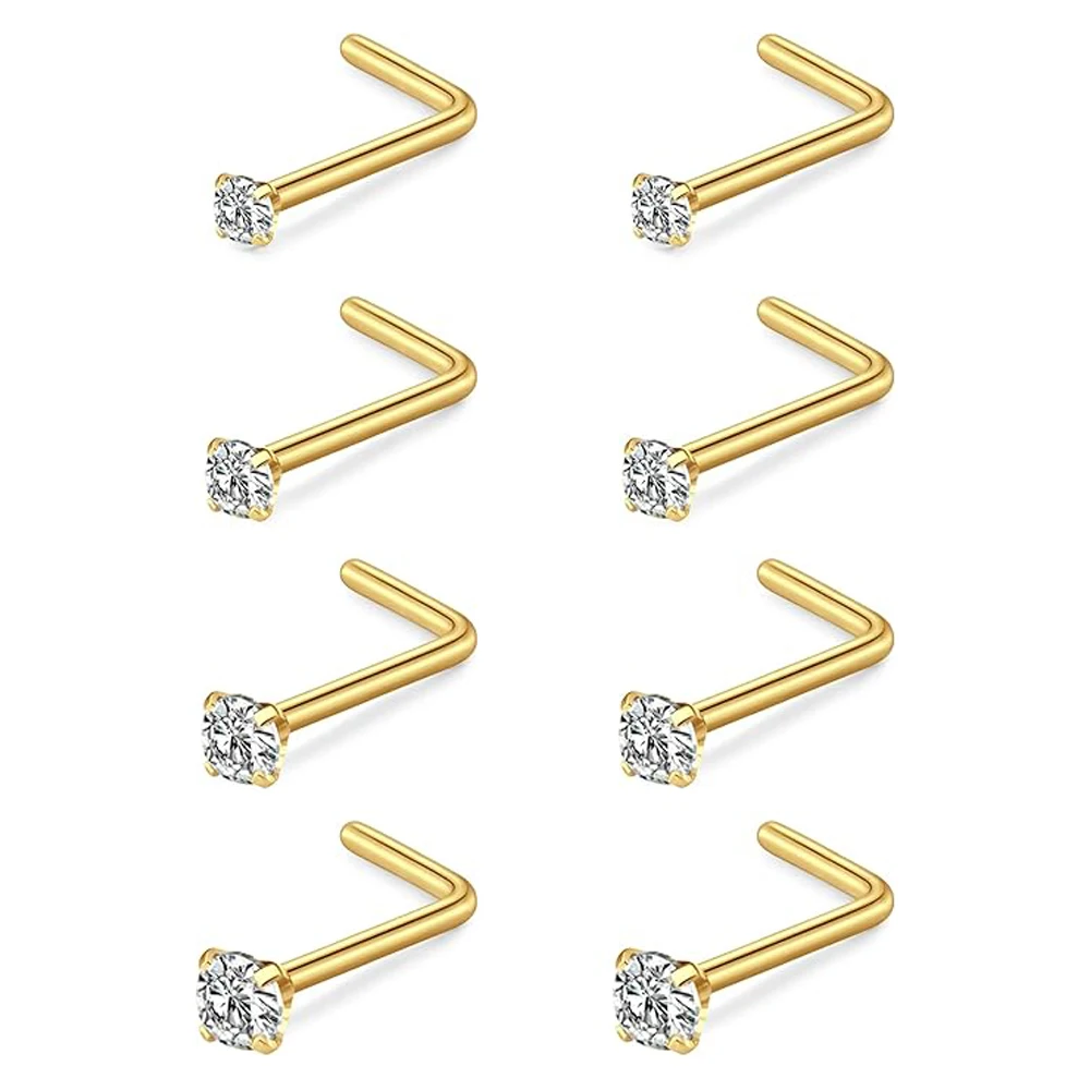 

Nose Studs 20g Nose Stud L Shaped Diamond Stud Surgical Steel Nose Rings Screw Piercing Stud Flower Heart Nostril Jewelry Golden