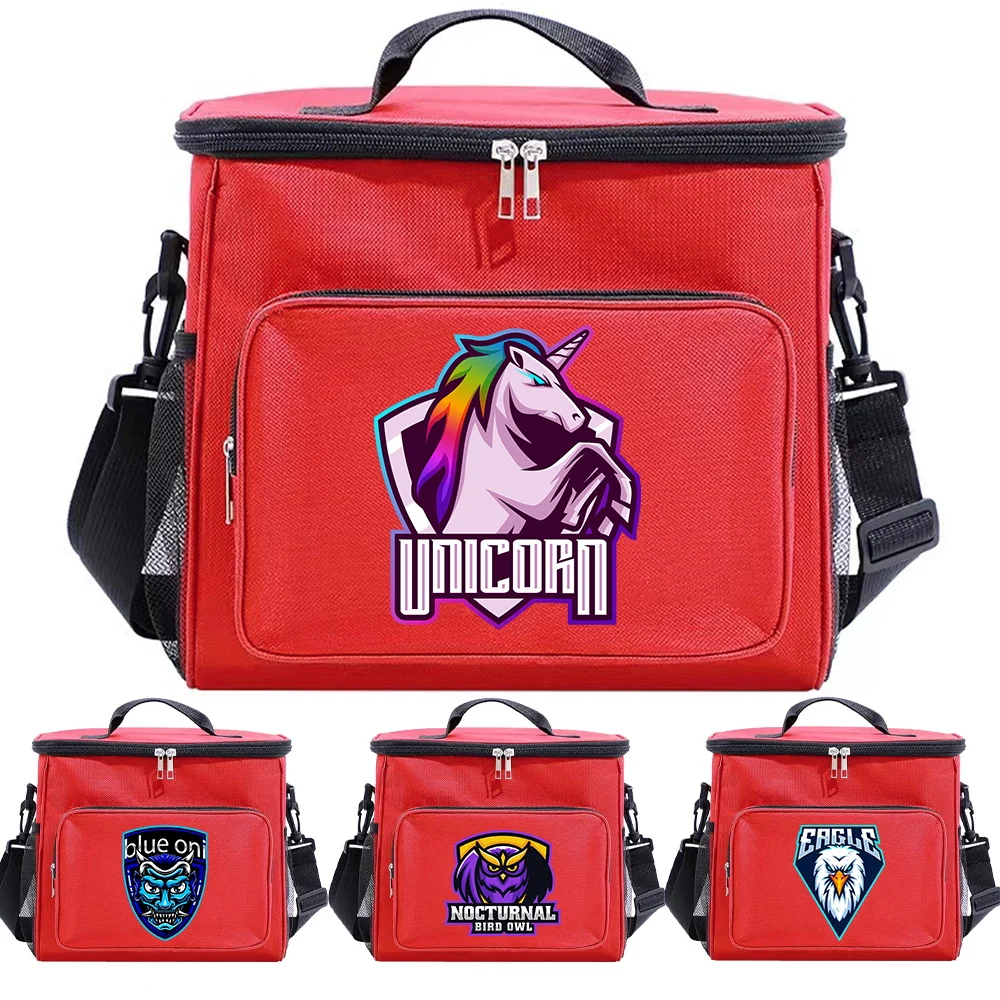 

Thermal Container Lunch Bag for Teenage Students Pink Color - Multi-Pocket Food Cooler Teamlogo Series Printing Food Storage Bag