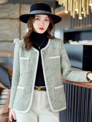 Giacca Blazer in Tweed elegante autunno inverno di alta qualità cappotto donna manica lunga o-collo moda coreana OL capispalla in lana 4XL