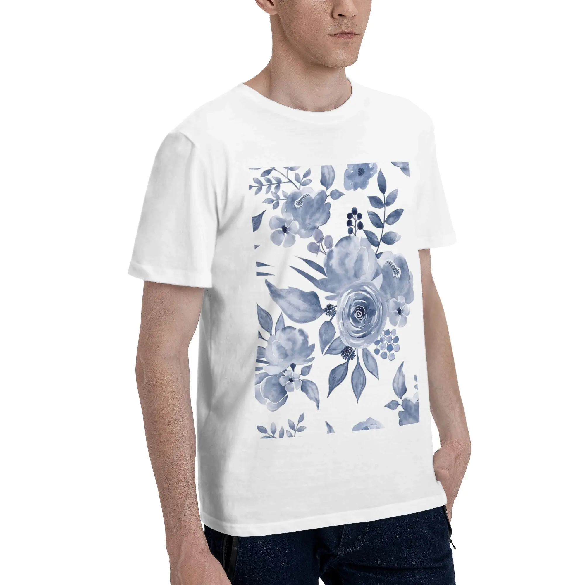 

Hamptons Style Floral Design Men T-Shirt Plus Size T Shirts Men's Round Neck Cotton Tees Short Summer Male