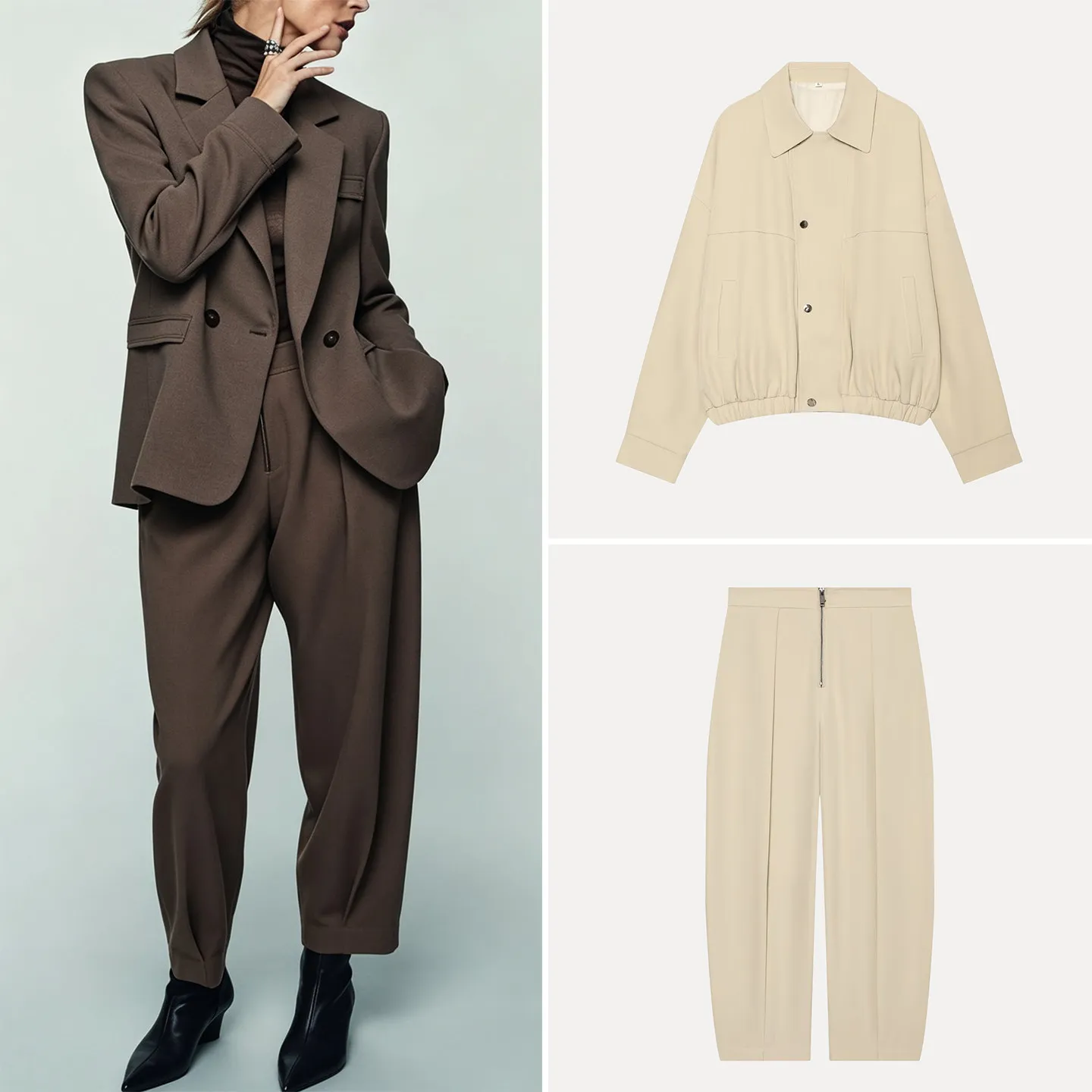 Conjunto de Dos Piezas para Mujer, Chaqueta Cruzada Estilo Piloto, Pantalones con Cierre y Puños, Manga Larga, Atuendo de Ver...