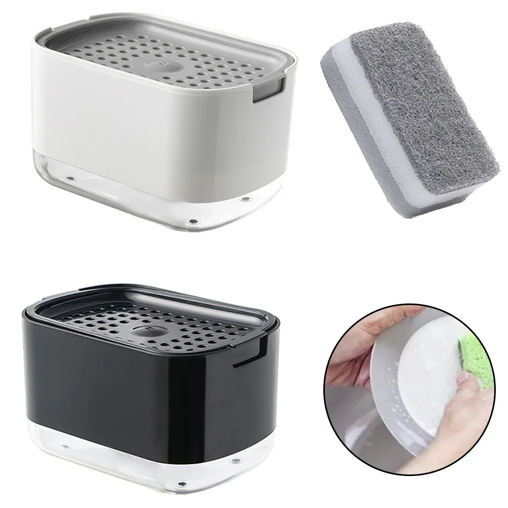 Dispensador de jabón líquido 2 en 1, contenedor con soporte de esponja para cocina y baño, accesorios de lavado