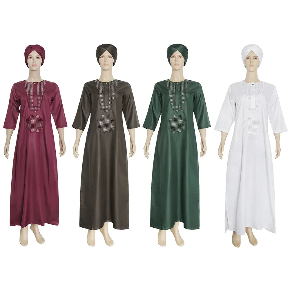 فساتين عمامة للنساء فستان ماكسي أفريقي لامع موضة إسلامية حجاب أبيض عباية ملابس حفلات للسيدات قفطان بوبو 2022