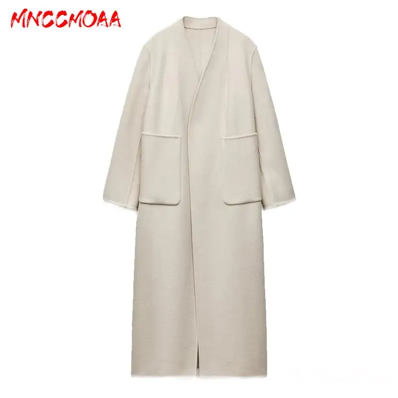 MNCCMOAA 2023 Autumn Winter High Quality Woman Fashion Loose Double Sided Woolen Coat Female Solid Color Casual Pocket Outerwear