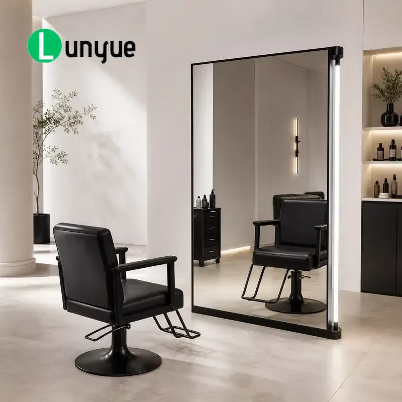Double Sided Floor Standing Mirror with LED Light High Quality Barber Shop Hairdressing Mirror for Beauty