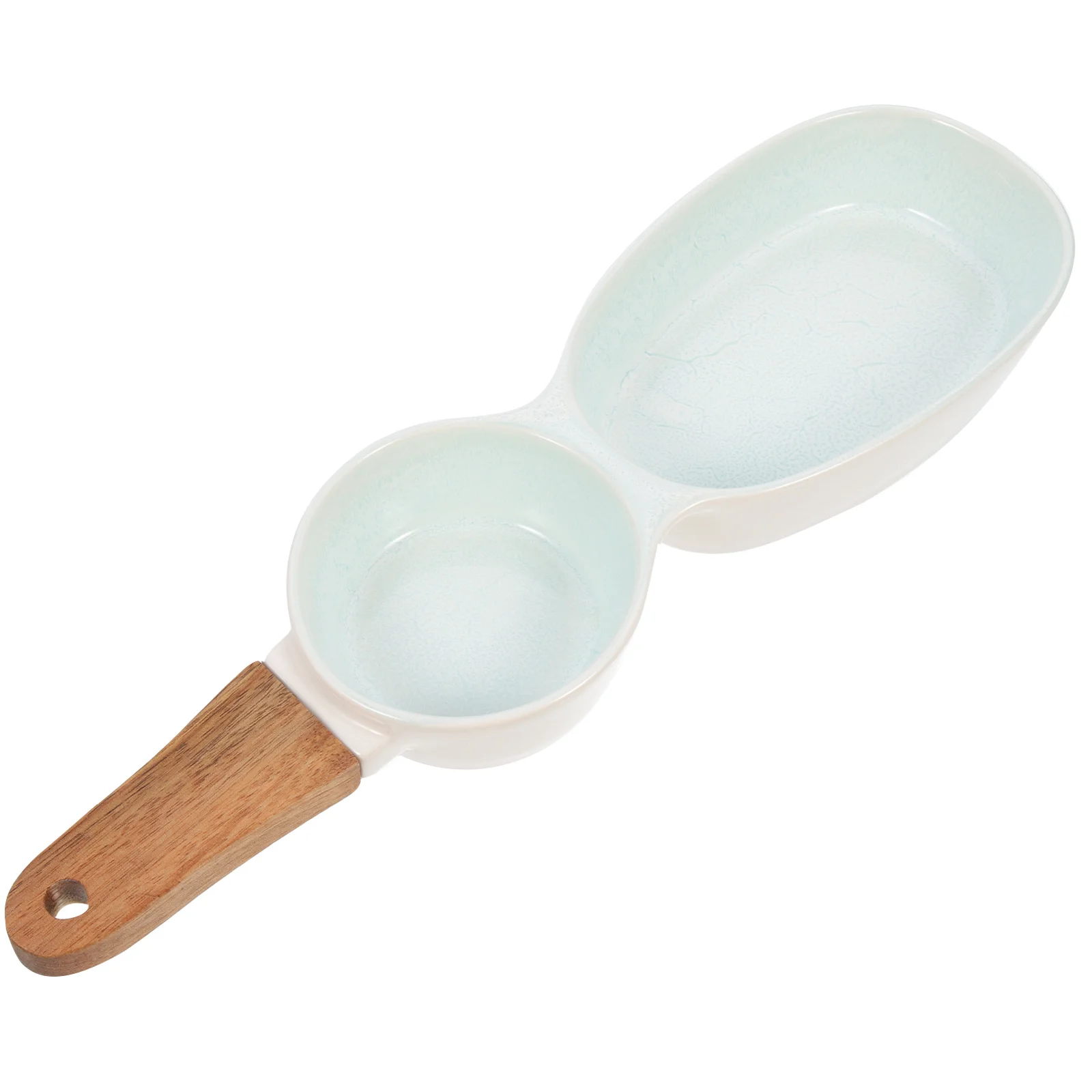 

Handheld Ceramic Snack Bowl Multi-Grid Tray Wooden Handle Portable Suitable Home Kitchen Hotel Restaurant