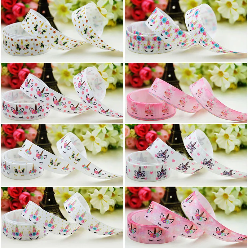 

16 мм 22 мм 25 мм 38 мм 50 мм 75 мм Рубин атласная лента для сна Единорог с мультяшным принтом в репсовую ленту DIY Банты для волос Украшение вечеринки 50 ярдов