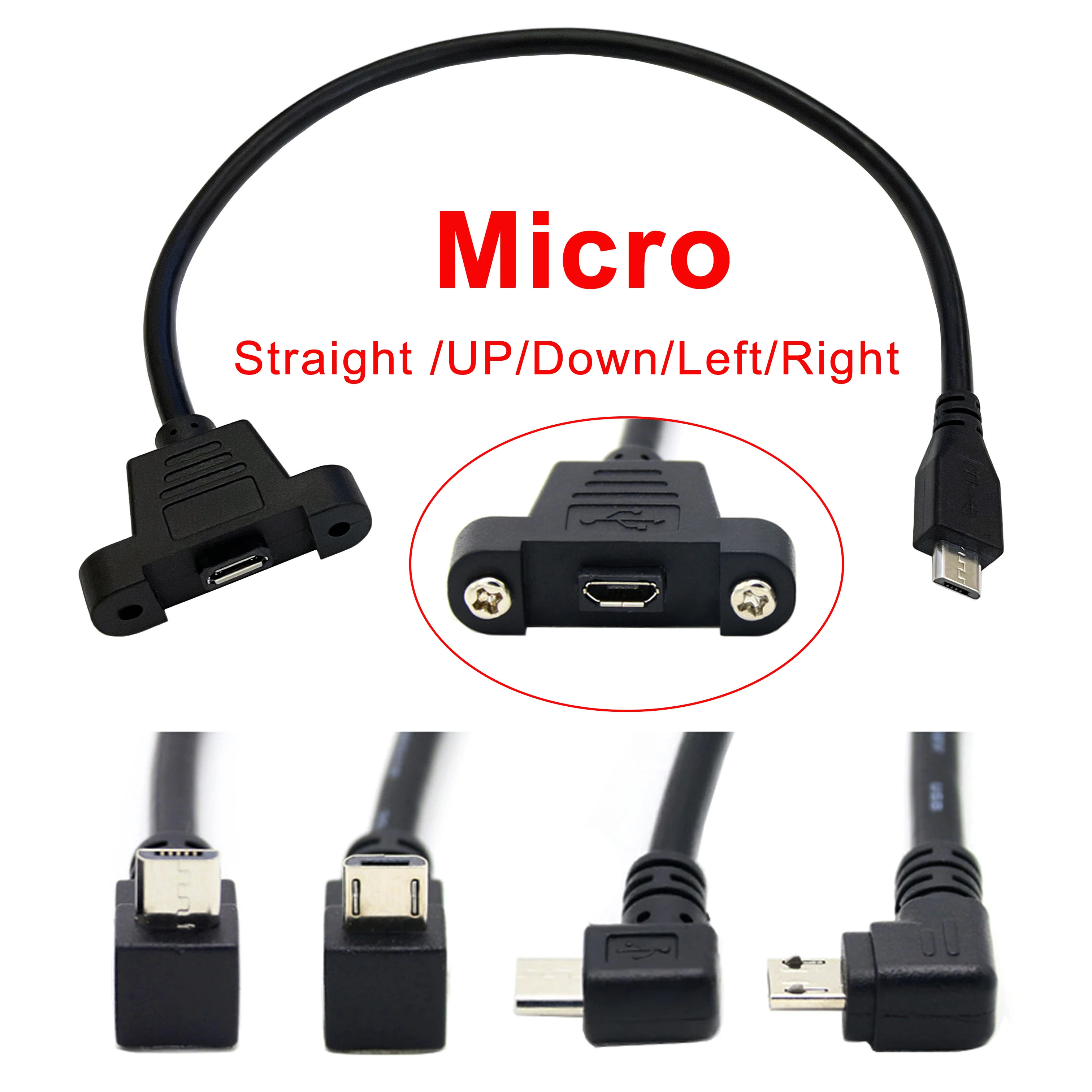  1Pcs Micro Usb Port Male To Female Lock Connector 30cm Micro Usb Panel Mount Extension Cable With Screw Mounting Holes