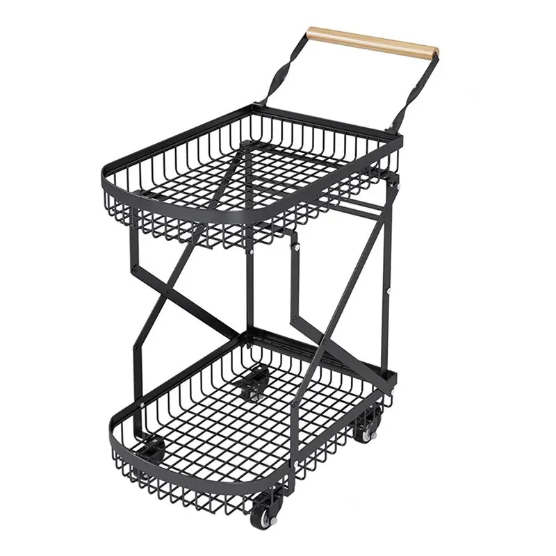 Small cart shelf foldable mobile food cart grocery shopping trolley stall express shopping hospital portable double deck