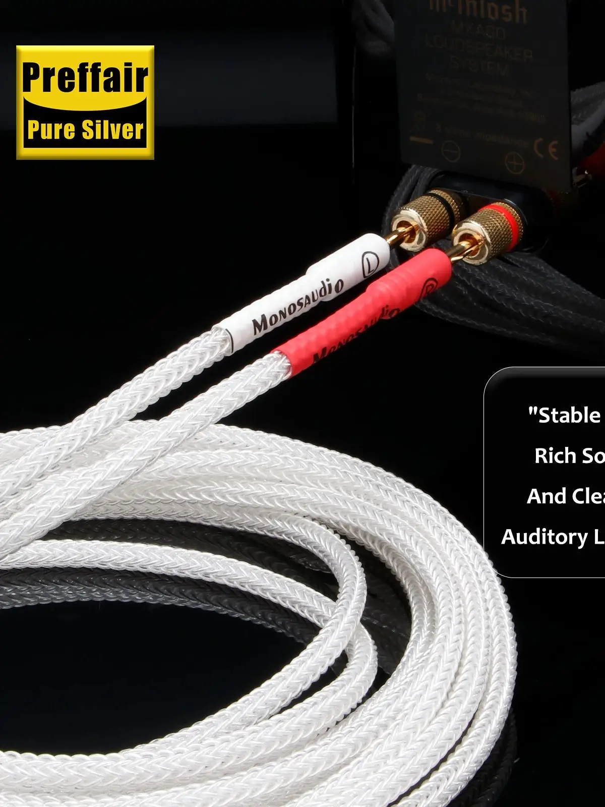 Para kabli głośnikowych z czystego srebra, z wtykami bananowymi z czystej miedzi, kabel audio HiFi do głośników, do wzmacniacza CD. — zdjęcie produktu 7