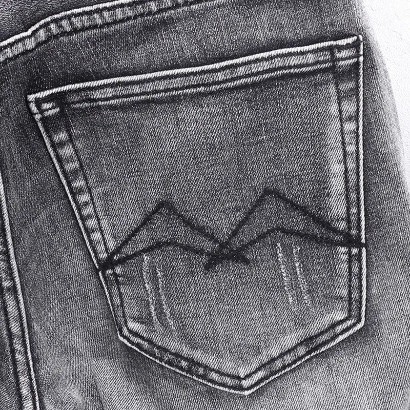 

Y2K designer's fashionable new men's black gray jeans, washed nostalgic stretch slim fit retro embroidered jeans, hip-hop br