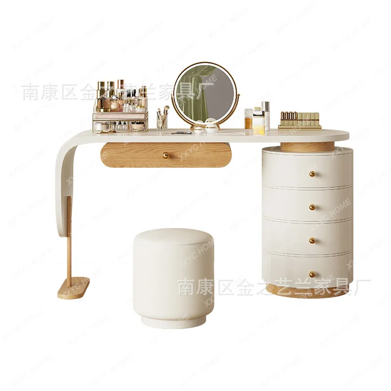 Milky White Dressing Table Cream Style Solid Wood Paint Chest of Drawers Integrated Makeup Table Bedroom Dressing Table