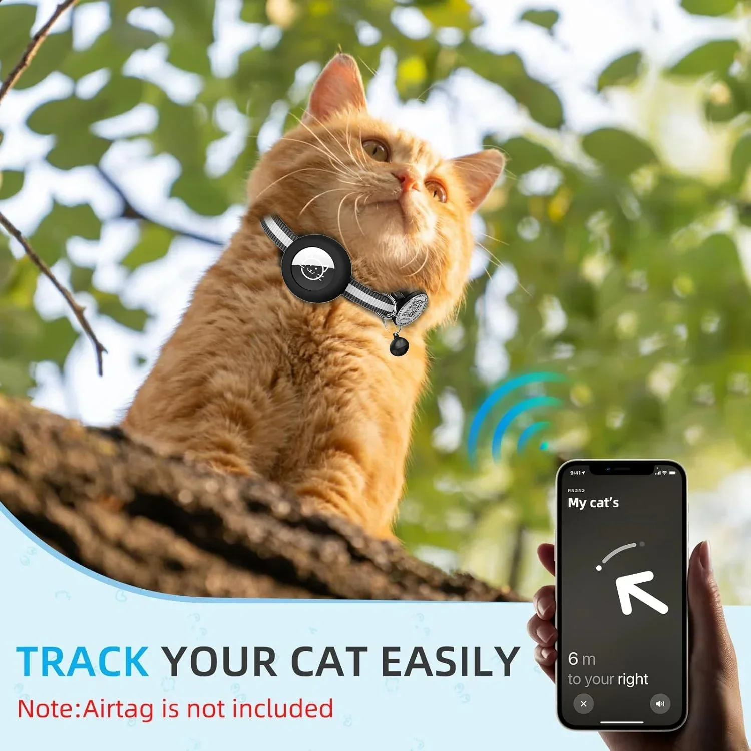 GPS Tracker Cat Collar with QR Name Tag & AirTag Holder, 2 IN 1 Protection Reflective Kitten Collar for Cats Airtag Case(No GPS) view 5