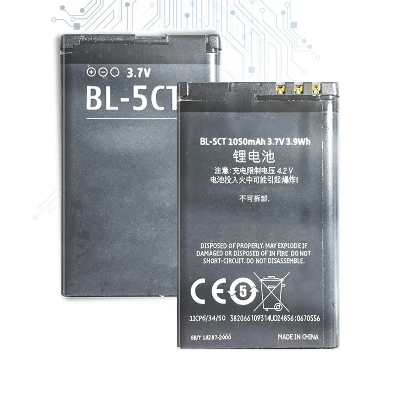 Аккумулятор для мобильного телефона Nokia 5220XM 6730 C5-00 C6-01 C3-01 6303C 5220 6730C C5 6303I BL 5CT BL-5CT 1050 мАч