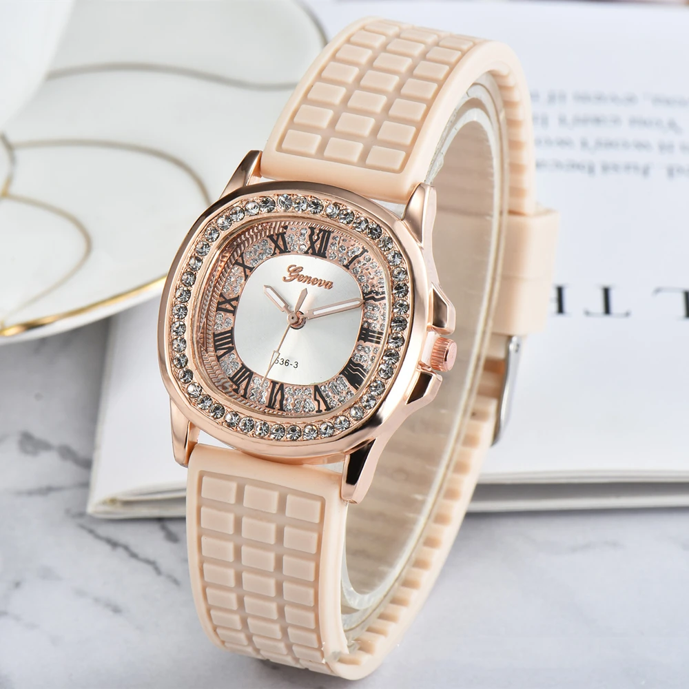 Reloj deportivo informal para mujer, pulsera de cuarzo de silicona con diamantes a la moda, relojes de marca de lujo