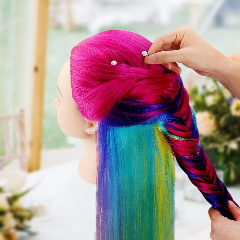 Colorful Hair Mannequin Manikin Head Cosmetology Doll Head Practice Styling Hairdressing Training Braiding Heads with Stand
