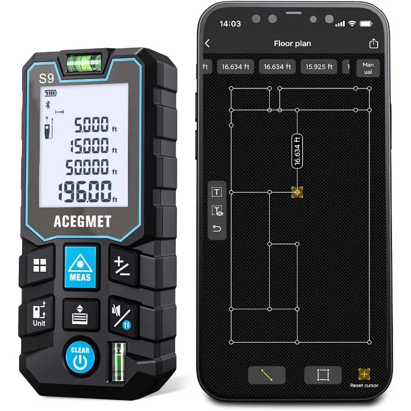 Real Time Data Sharing+Floor Plan Mapping Laser Tape Measure, 229 Ft Laser Measure, ±1/16