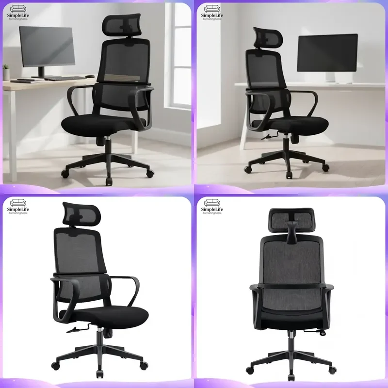 Cadeira de Escritório Ergonômica com Encosto em Rede, Cadeira de Computador com Apoio para Cabeça, Altura Ajustável, Giratória, Suporte Respirável par