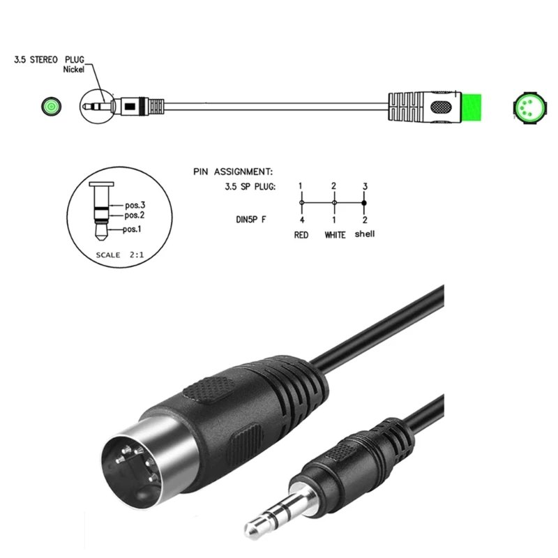 M2EC 5-Pin DIN Plugs Male to 3.5mm 1/8 inch Male Plug Stereo Plugs Converter Cable Wear-resistant 5-Pin DIN-Male Cable