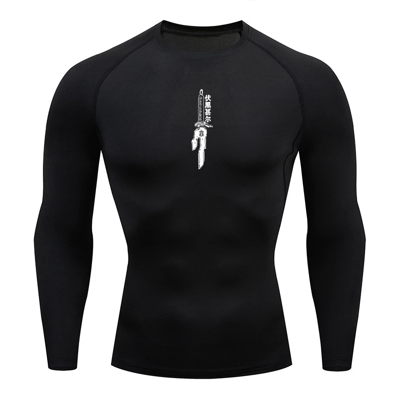 Graphic Long Sleeve Compression Shirts for Men Athletic Quick Dry Tops Gym Workout Running Undershirts Baselayers Rash Guard