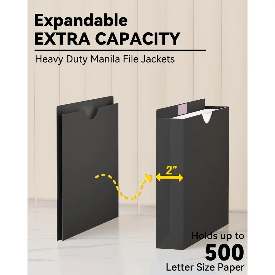 2 Inch Plastic File Jackets Manila File Folders Letter Size Heavy Duty Expanding File Folders Expansion Pocket Reinforced Strai