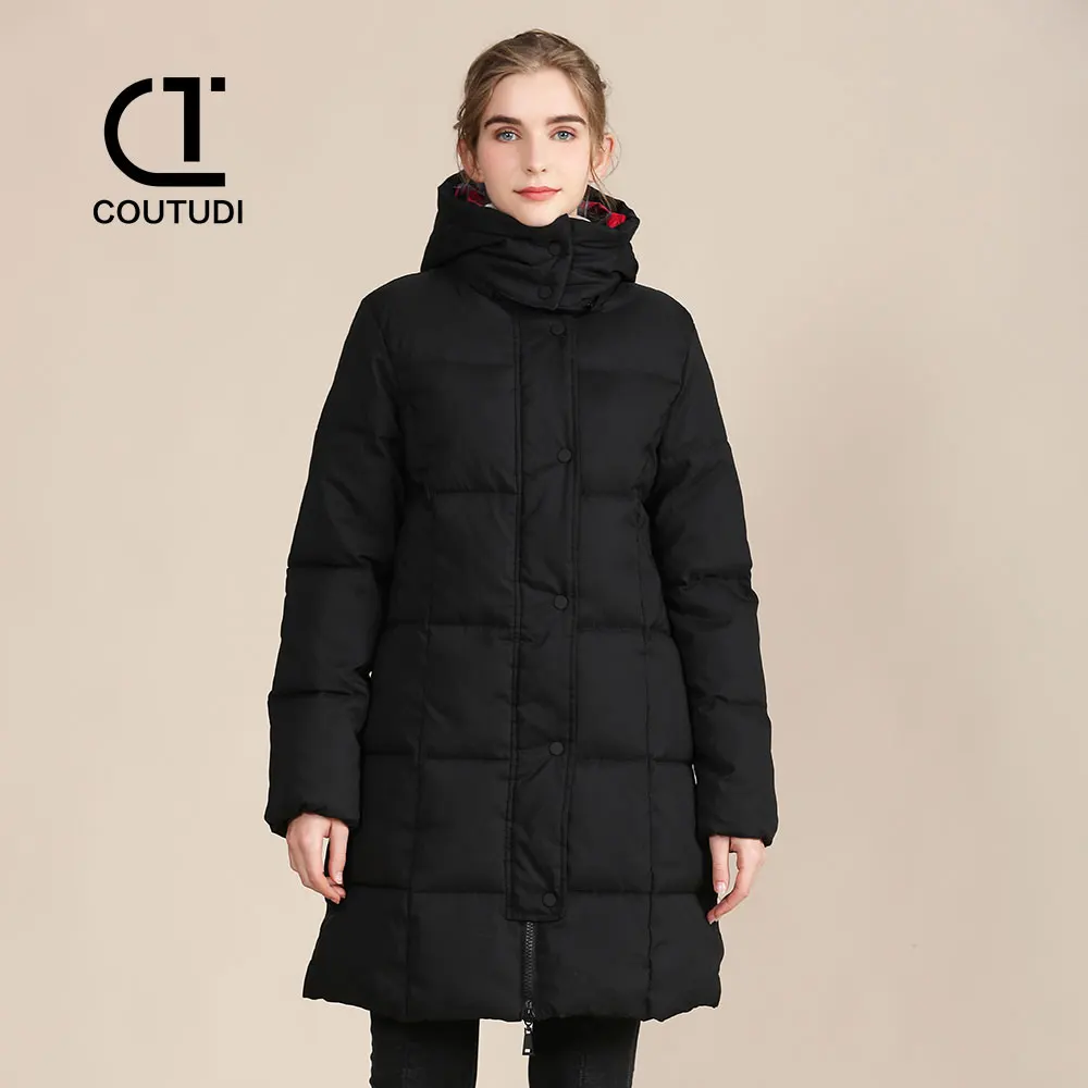 COUTUDI-Parkas largas con capucha para mujer, abrigo informal, chaquetas cálidas, combinación de colores, prendas de vestir de moda, ropa de