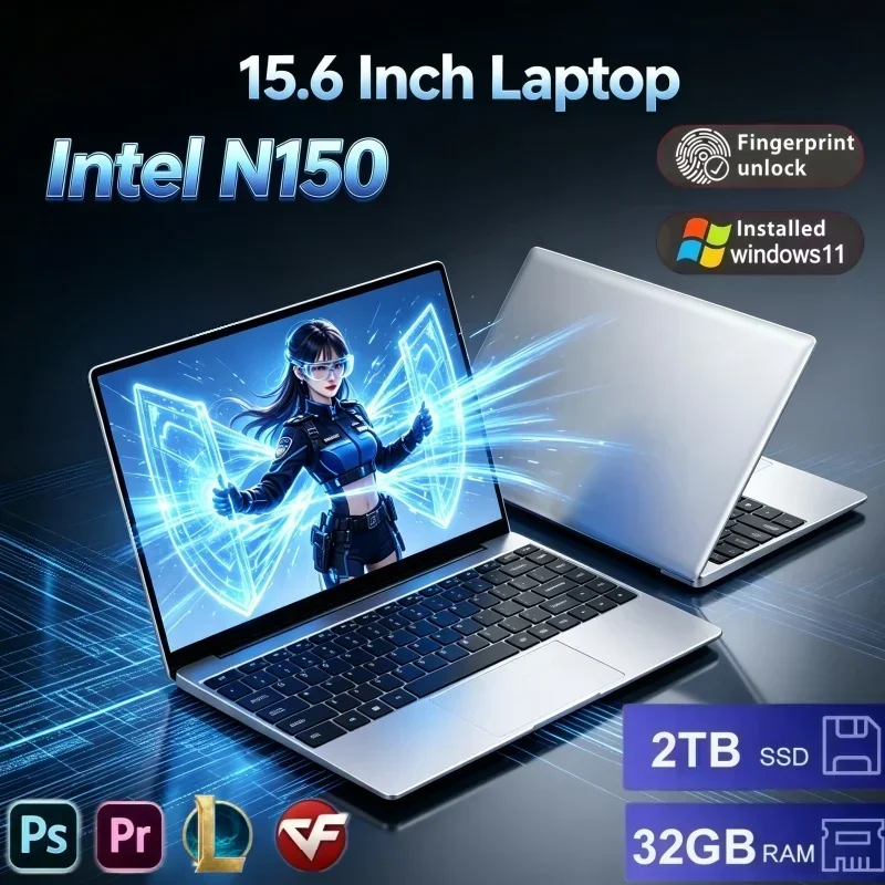 2026 New 15.6 Inch Home Office Laptop Intel N150 Processor Windows 11 32GB RAM 2TB SSD Portable PC Notebook For Daily Life Usage