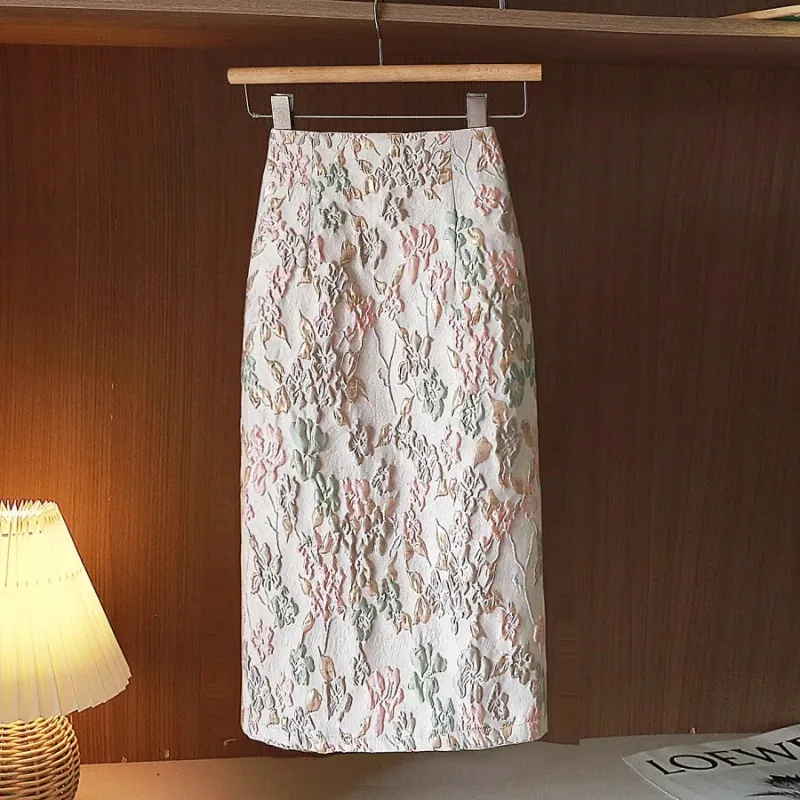 Women's 3D Floral Embossed Mini Skirt High Waist Textured Bodycon Short Skirt