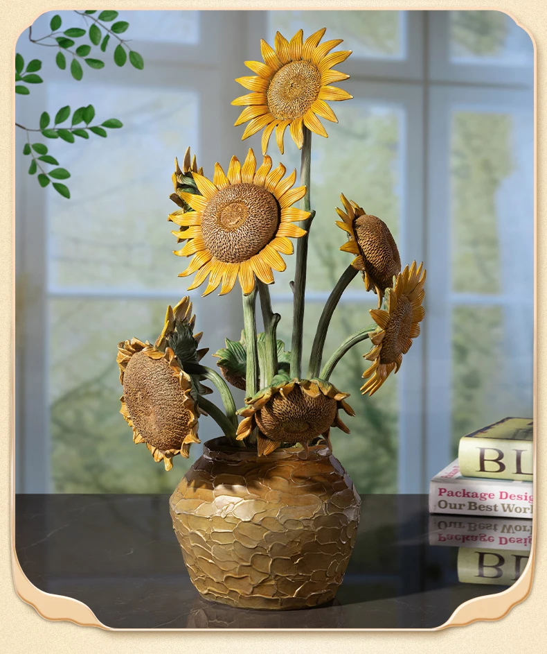 

Copper Handicraft "Van Gogh Sunflowers" Brass Sculpture for Living Room Tabletop Decoration Gift Home & Office Decoration