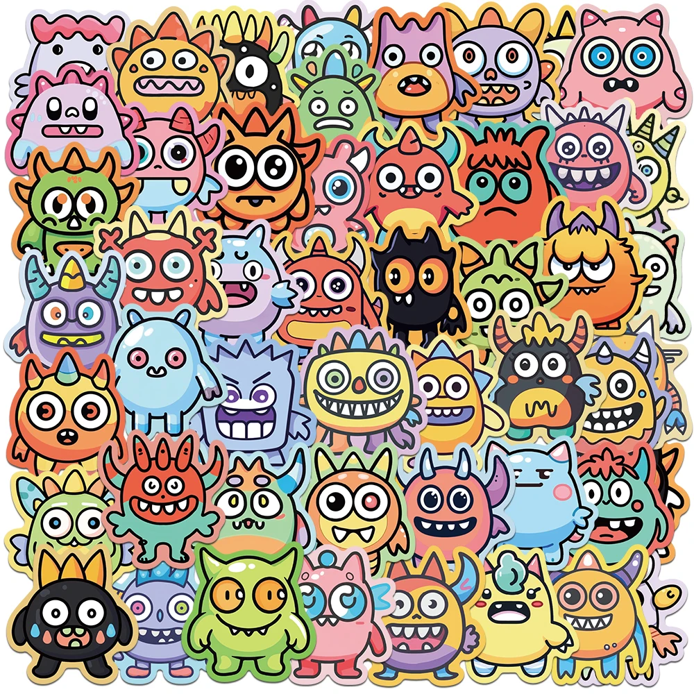 50pcs Funny Cute Furry Little Colorful Monster Creative Stickers for Refrigerators Phone Case Laptop Waterproof Decoration Gifts