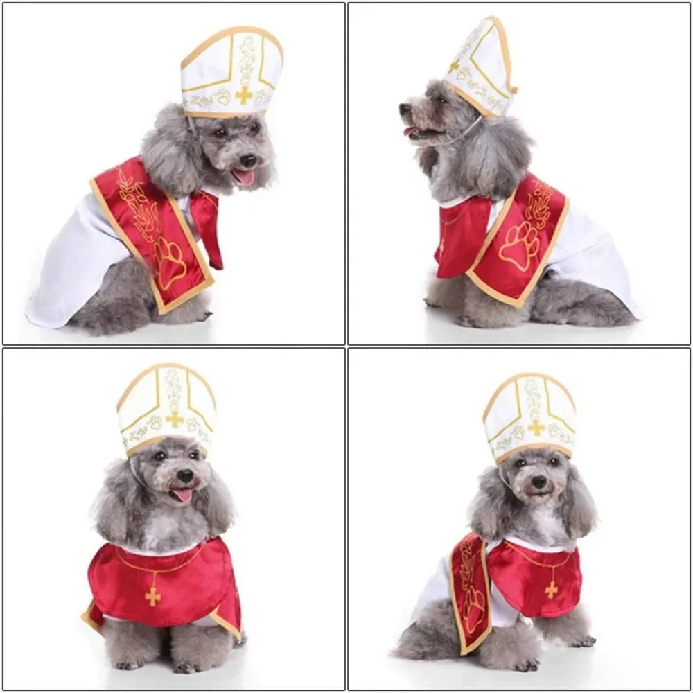 Santa Outfits Pope Dog Costume Pet Halloween Suit with Hat Puppy Outfits Funny Pontiff Dress Special Photo Props Accessories