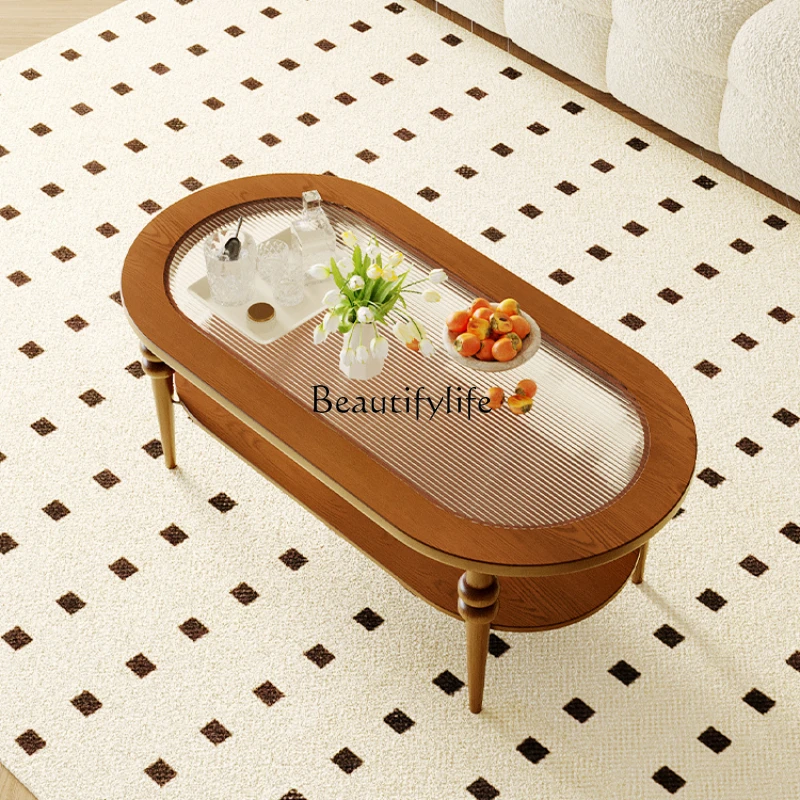 

French Retro Solid Wood Coffee Table Living Room Home Oval Tea Table Solid Wood Furniture