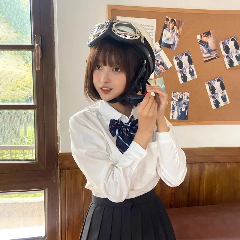 Korean Class Uniform Top Chinese Student Girls White Shirt Women Blouse Japan High School Jk Uniforms Long Short Sleeve