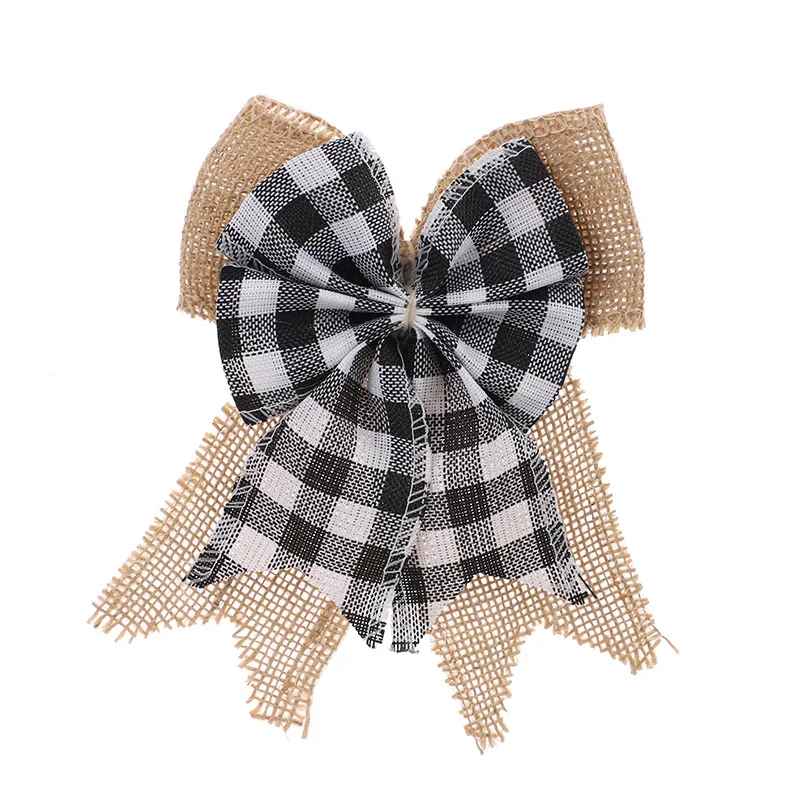 1PC Black And White Checked Bow Tie Material Christmas Decoration Xmas Tree Hanging Bows Accessories