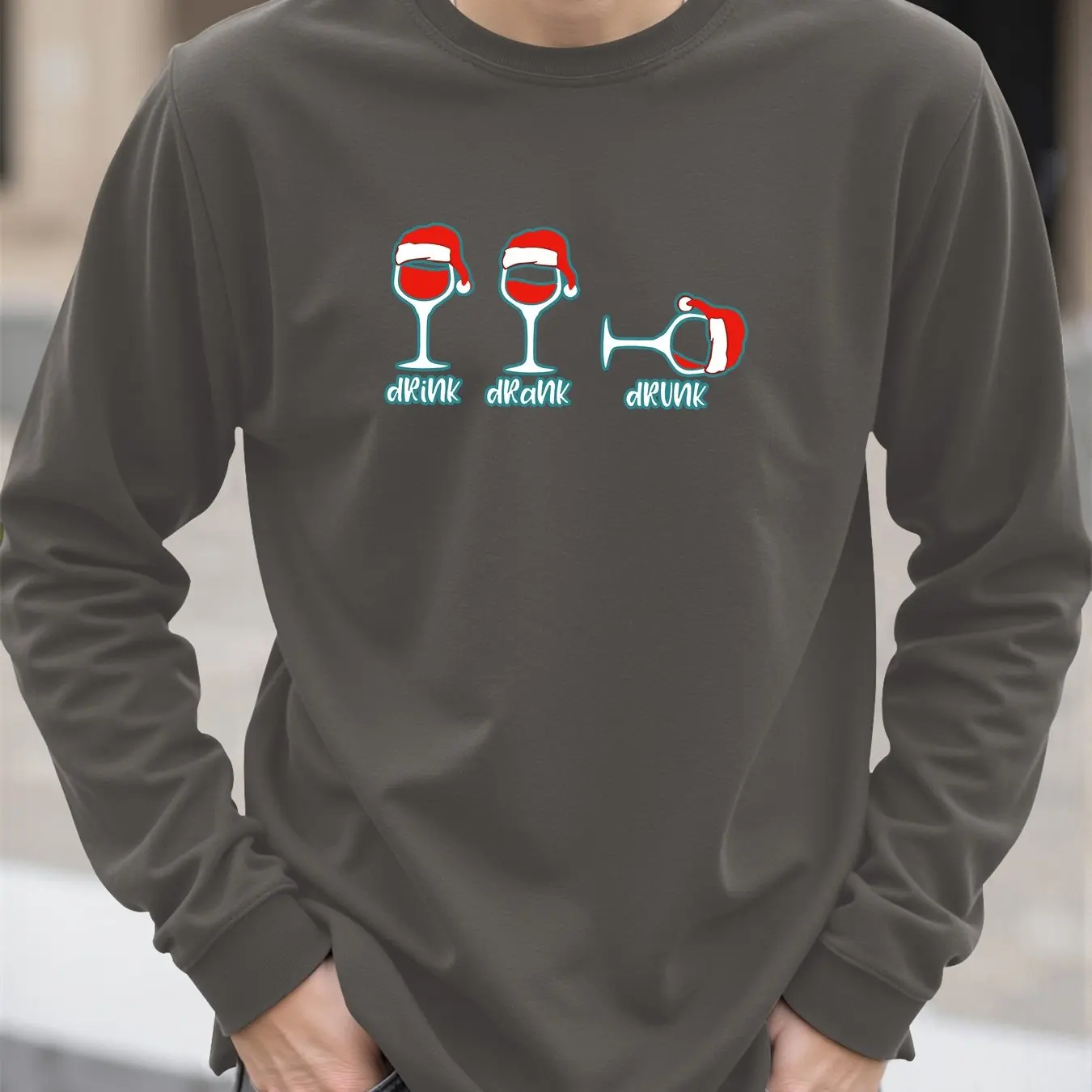 Weihnachten Wein Glas Druck männer T-shirt Frühling Herbst Casual Oansatz Lose Langarm Tops Mode Neue Jahr X'mas Kleidung Tees