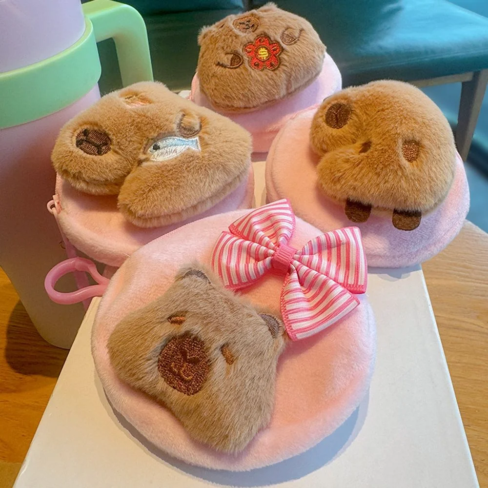 Gift Star Capybara Coin Purse Round Kawaii Plush Keychain Wallet Bow-knot Stuffed Mini Cartoon Bag Boy