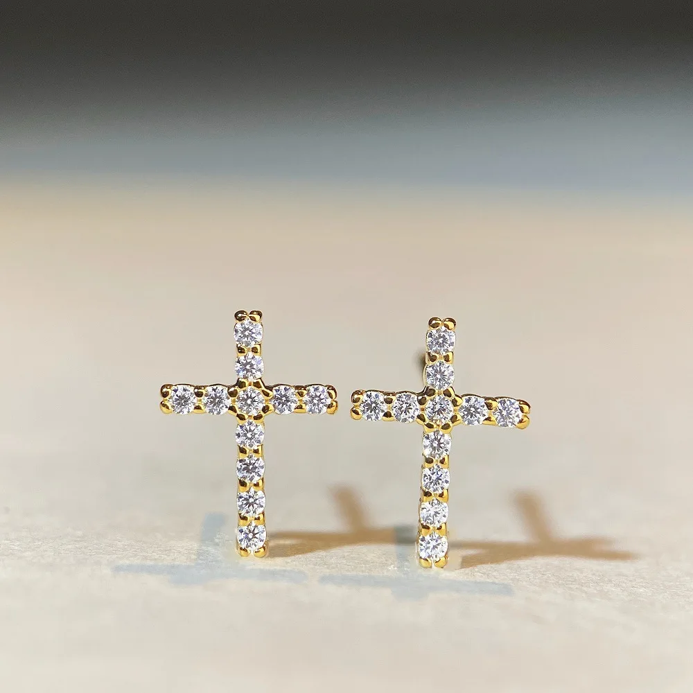 Luxury white gold solid platinum PT950 moissanite earrings cross set with D color moissanite eight hearts and eight arrows