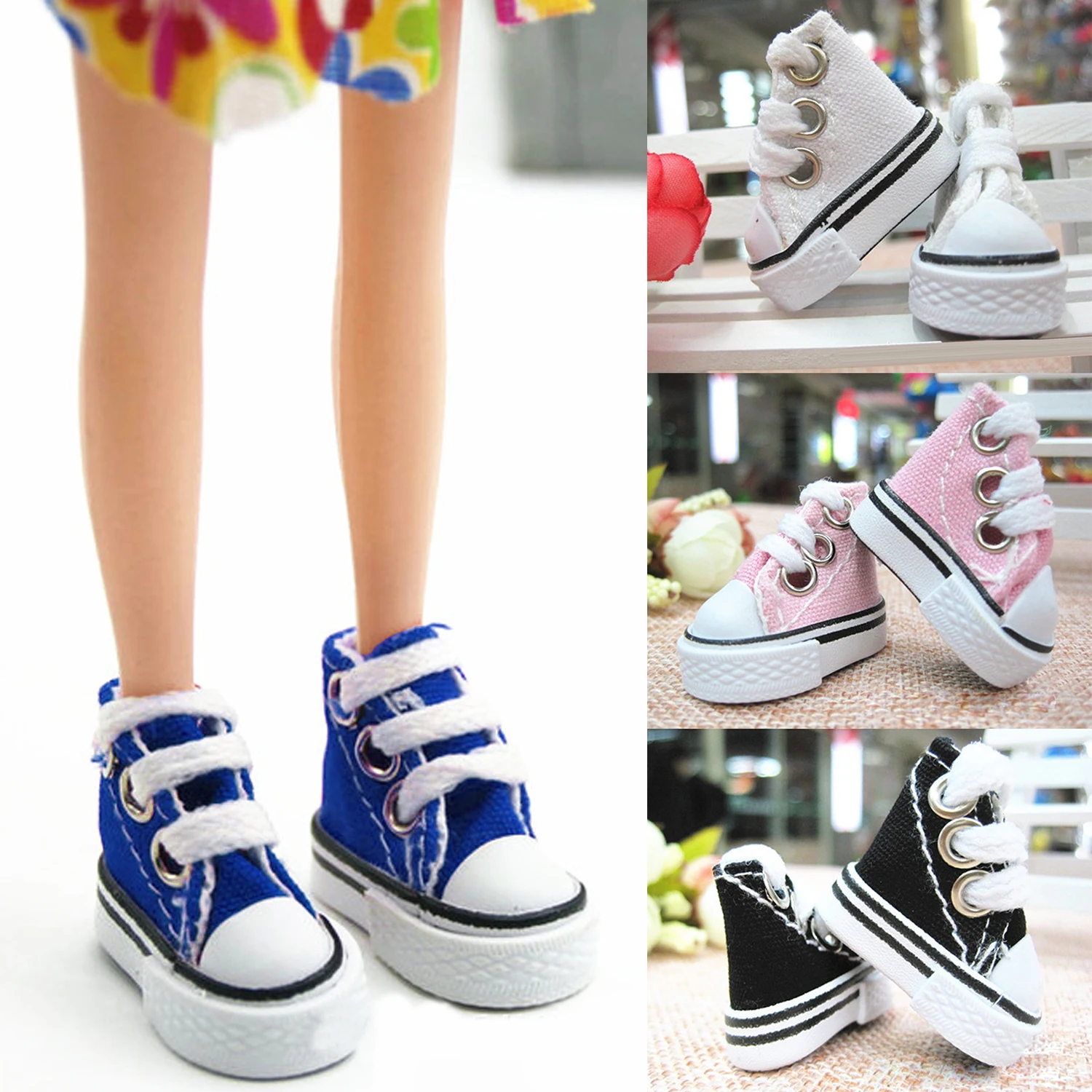 

Besegad Kids 1 Pair 3.5cm Mini Doll Canvas Shoes Sneakers Sports Shoes Accessories for Barbie Doll Toy