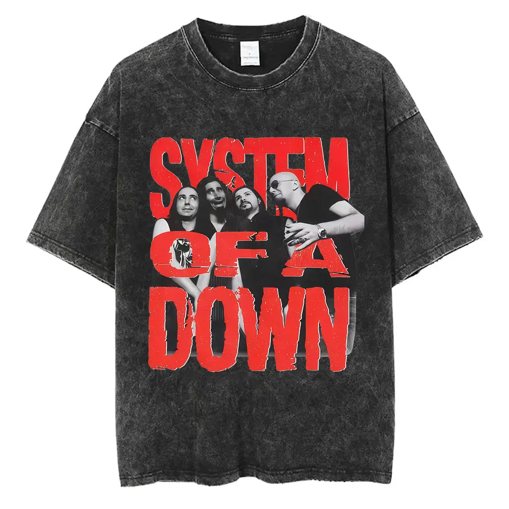 

Washed Vintage System of A Down T-shirt Men Women Rock Oversized Crewneck Short Sleeve T Shirt Male 90s Alternative Metal Tshirt